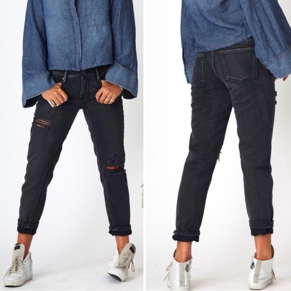 Dark ‘Denim Colab’ Boyfriend Jeans Size 10 distressed - Picture 2 of 6